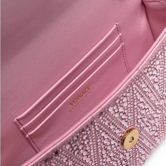 New Authentic VERSACE Mini Virtus Crystal-Embellished Satin Crossbody Bag - Picture 11 of 11
